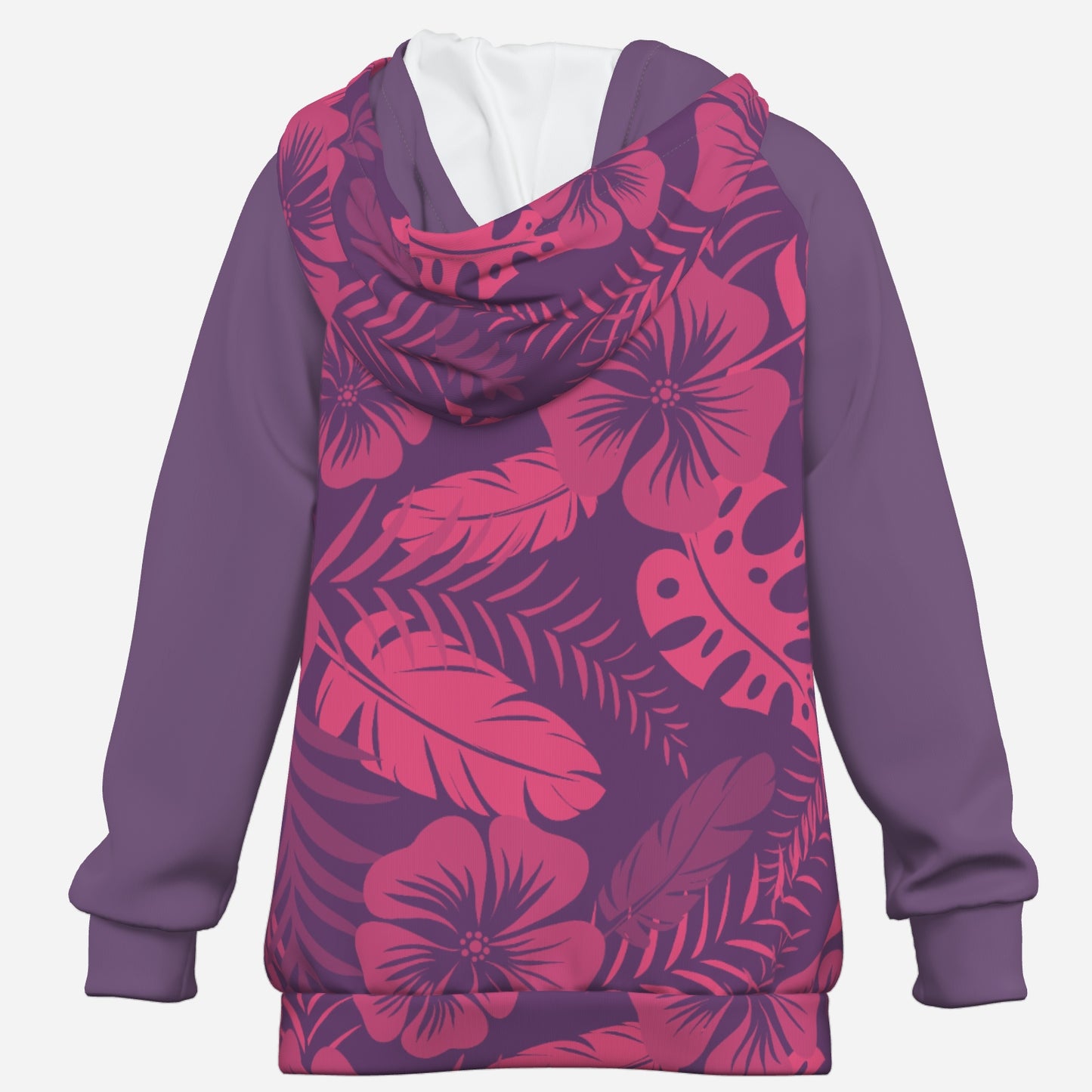 All-Over Print Girl's Cross Neck Hoodie Half Button Sweatshirt "FijiVibe" Pink Floral
