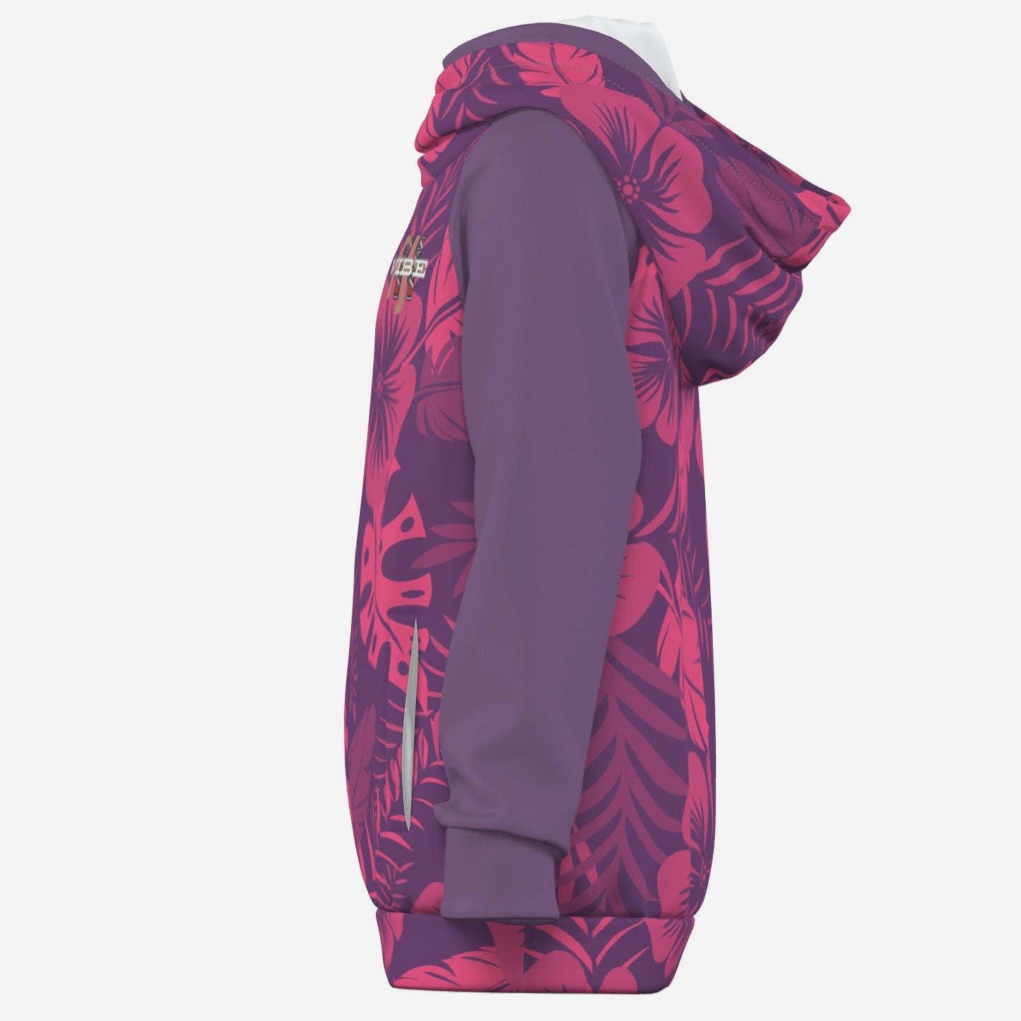 All-Over Print Girl's Cross Neck Hoodie Half Button Sweatshirt "FijiVibe" Pink Floral
