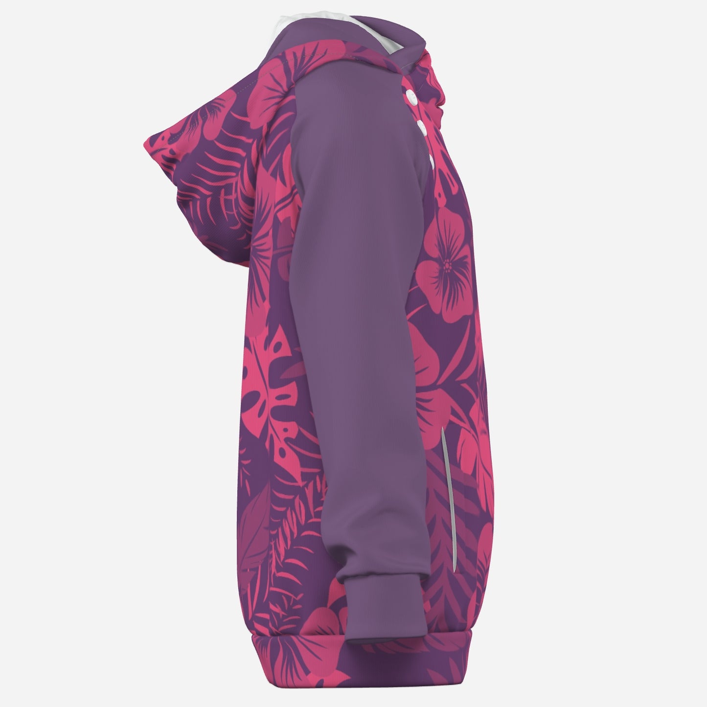 All-Over Print Girl's Cross Neck Hoodie Half Button Sweatshirt "FijiVibe" Pink Floral