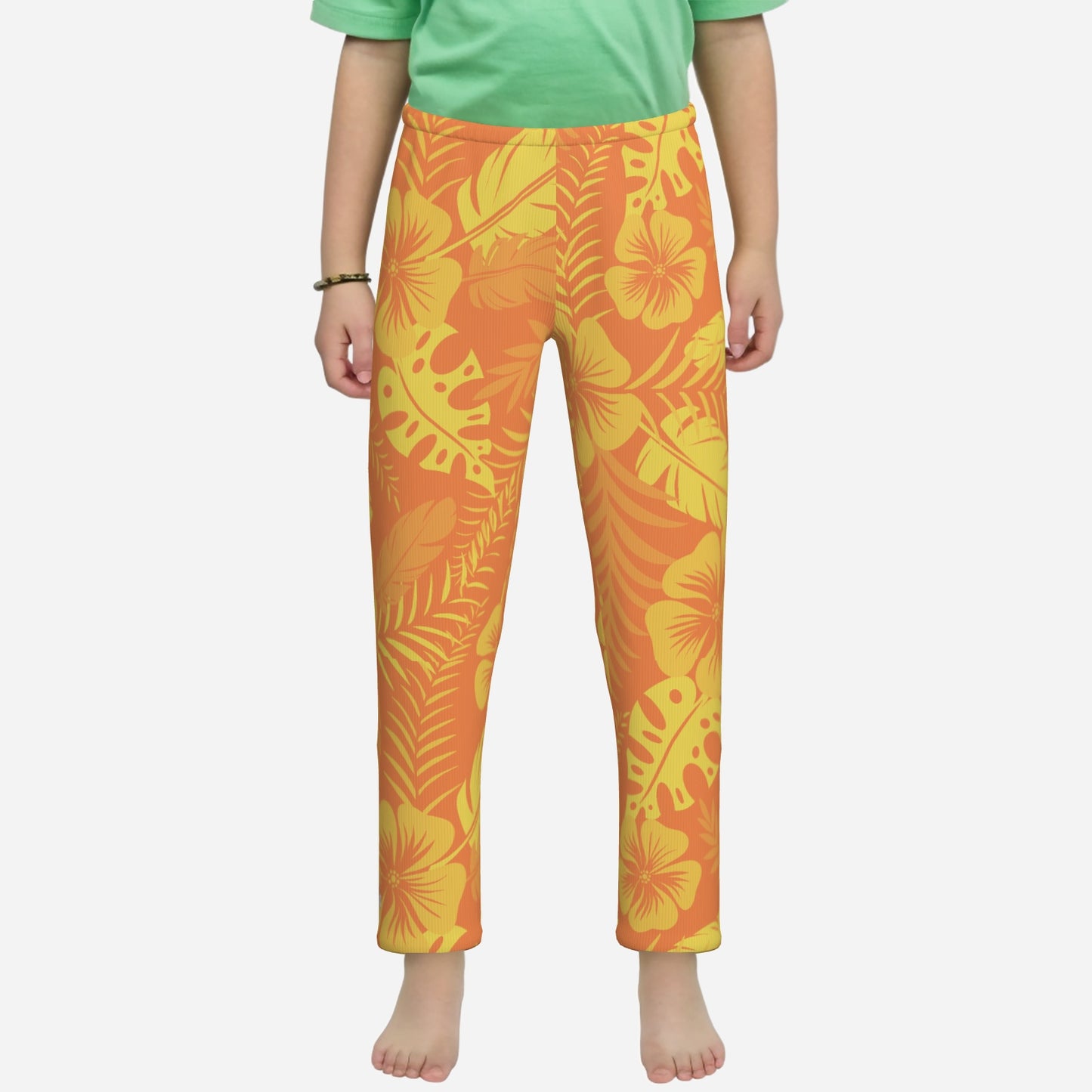 All-Over Print Girl's Elastic Waist Pajama Pants "FijiVibe" Yellow/Orange Floral