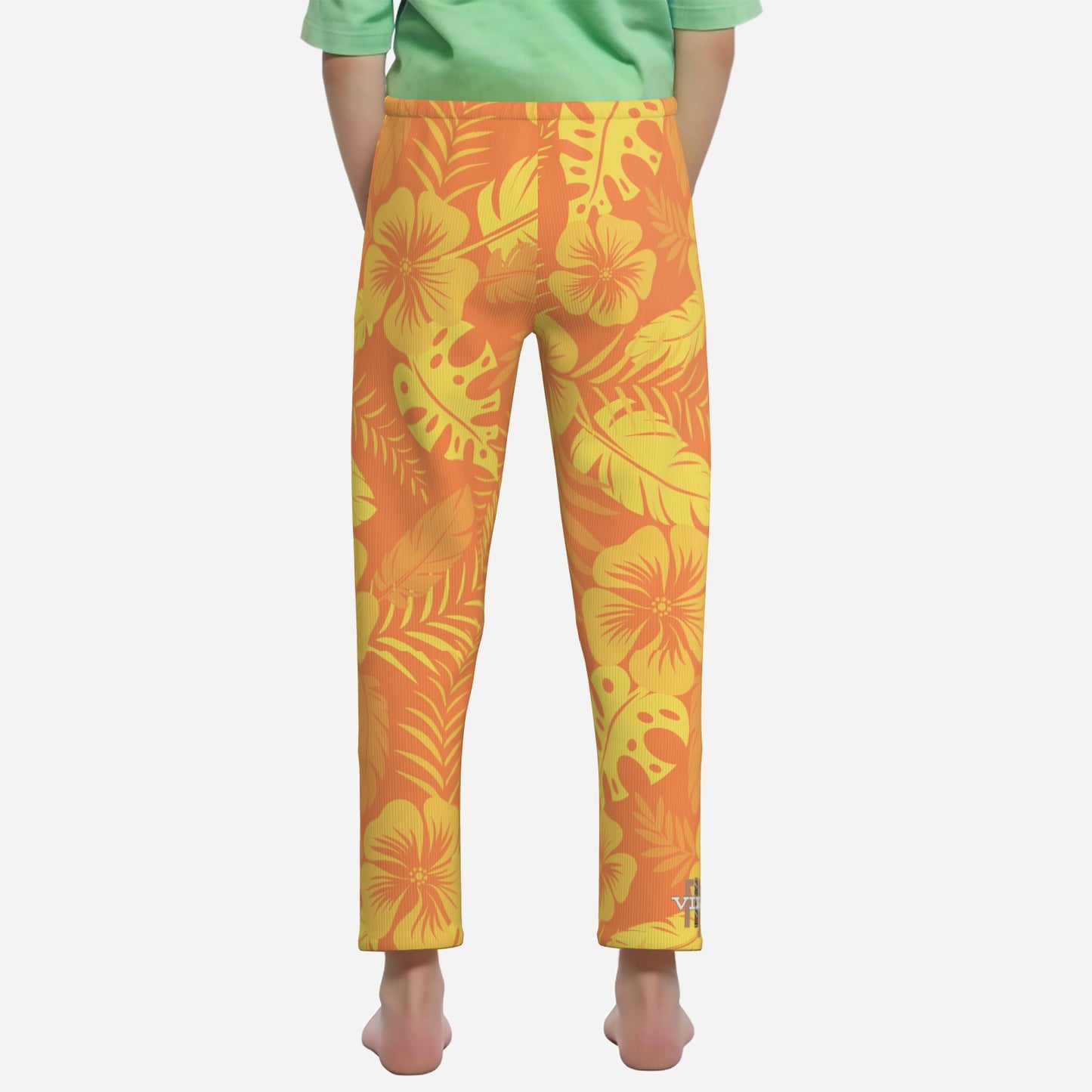 All-Over Print Girl's Elastic Waist Pajama Pants "FijiVibe" Yellow/Orange Floral