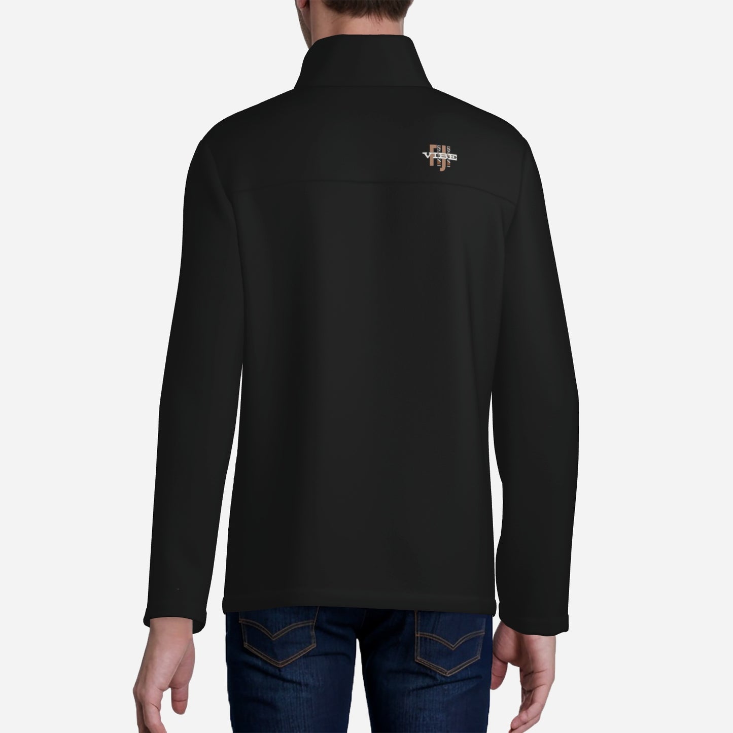 "FijiVibe" (Black) Men's Lightweight Fleece Jacket Soft Warm Outwear with Zipper Pockets