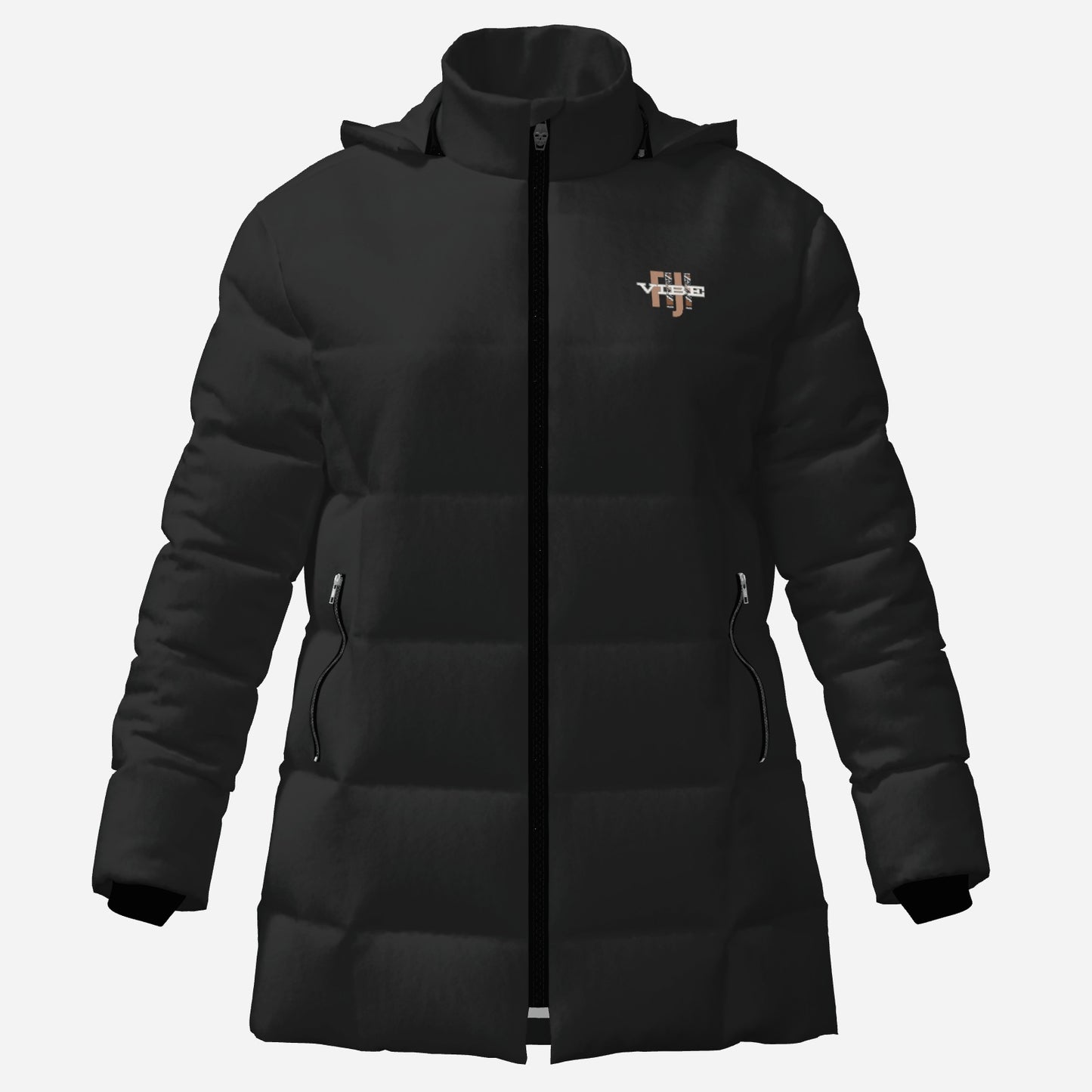 "FijiVibe" (Black) Women's Zipper Thicken Jacket Coat
