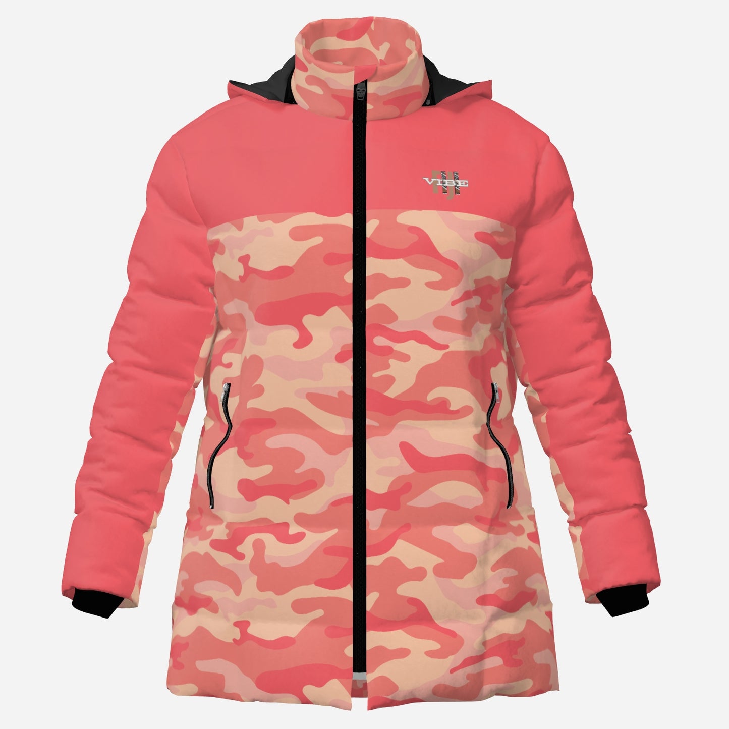 "FijiVibe" (Coral Camo) Women's Zipper Thicken Jacket Coat