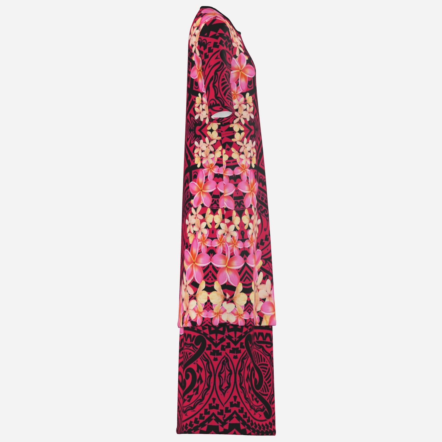 FijiVibe - Black/Pink Tribal Floral Women's Square Neck Long Dress