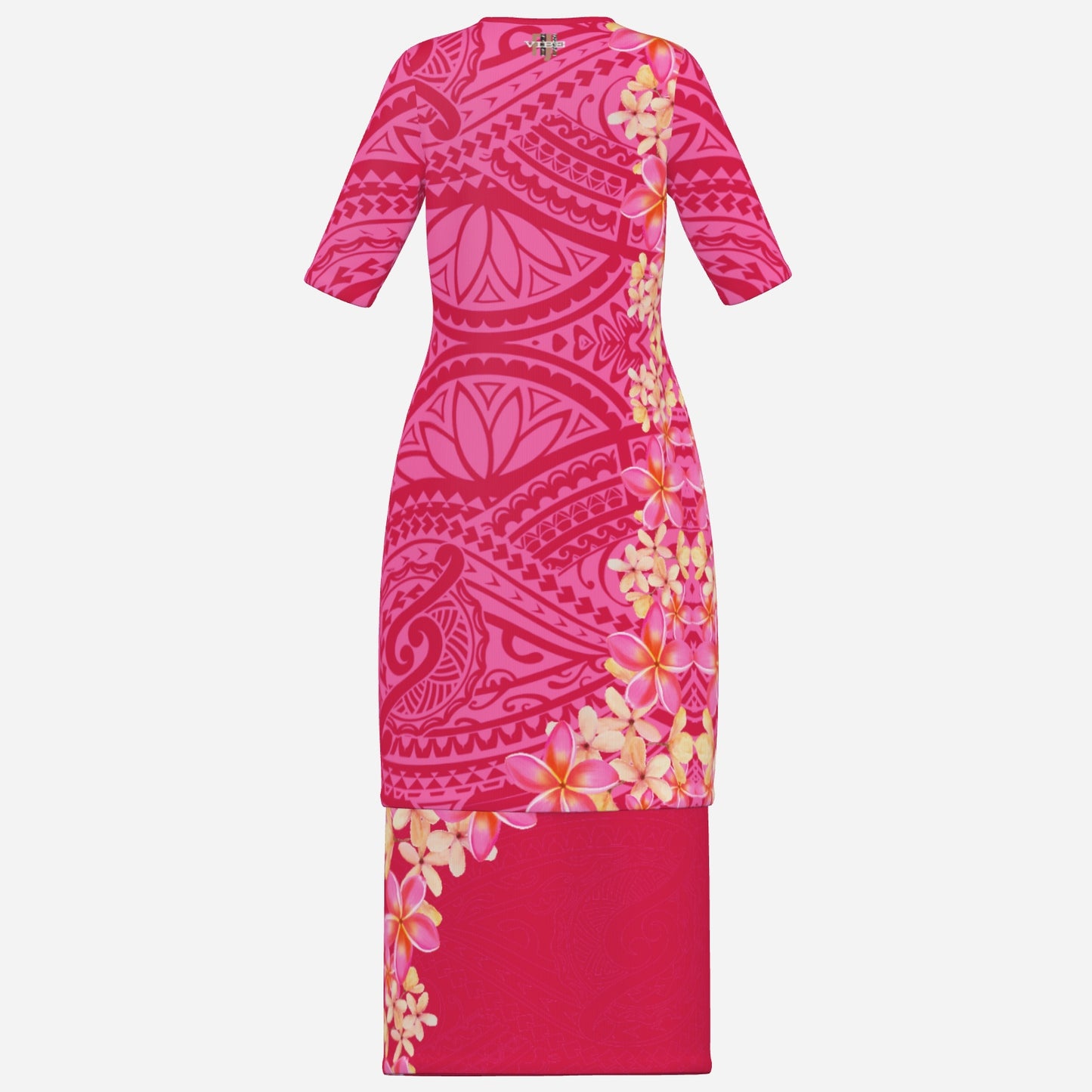 FijiVibe - Pink tribal Women's Square Neck Long Dress