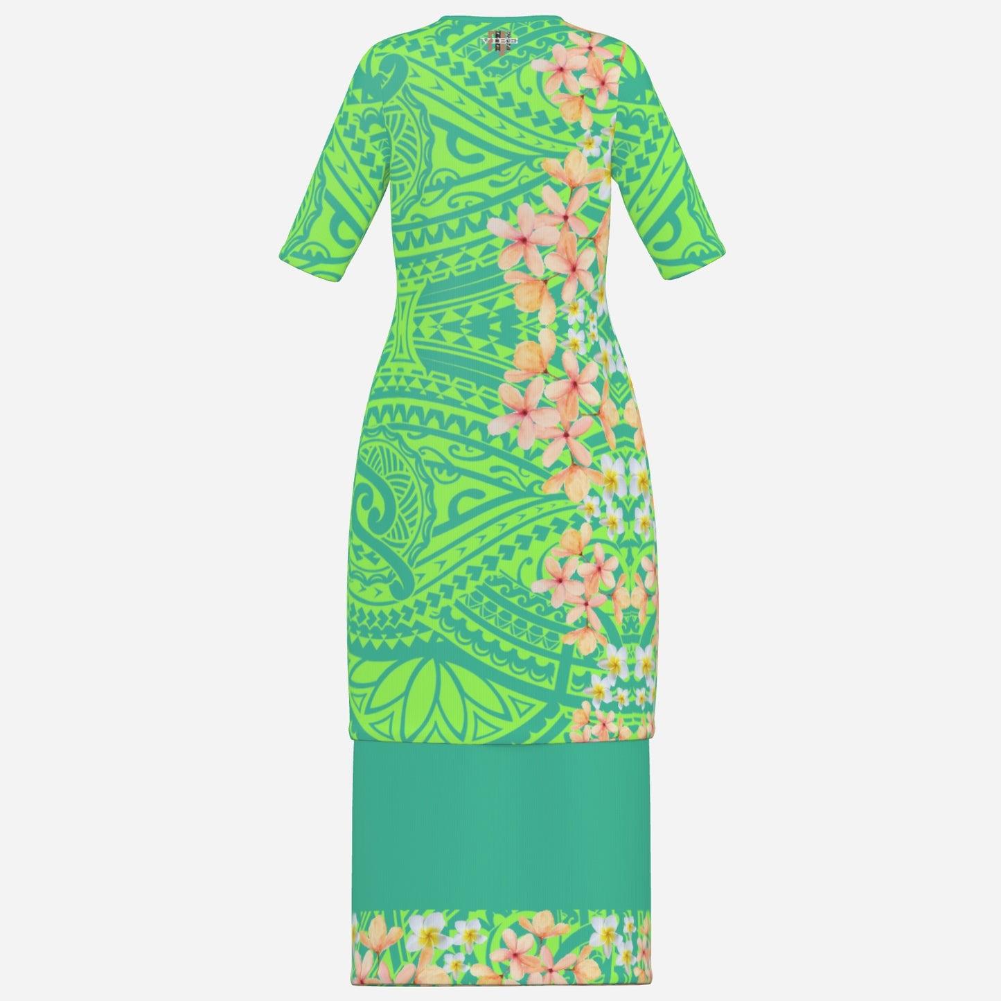FijiVibe - Limegreen/Green tribal Women's Square Neck Long Dress