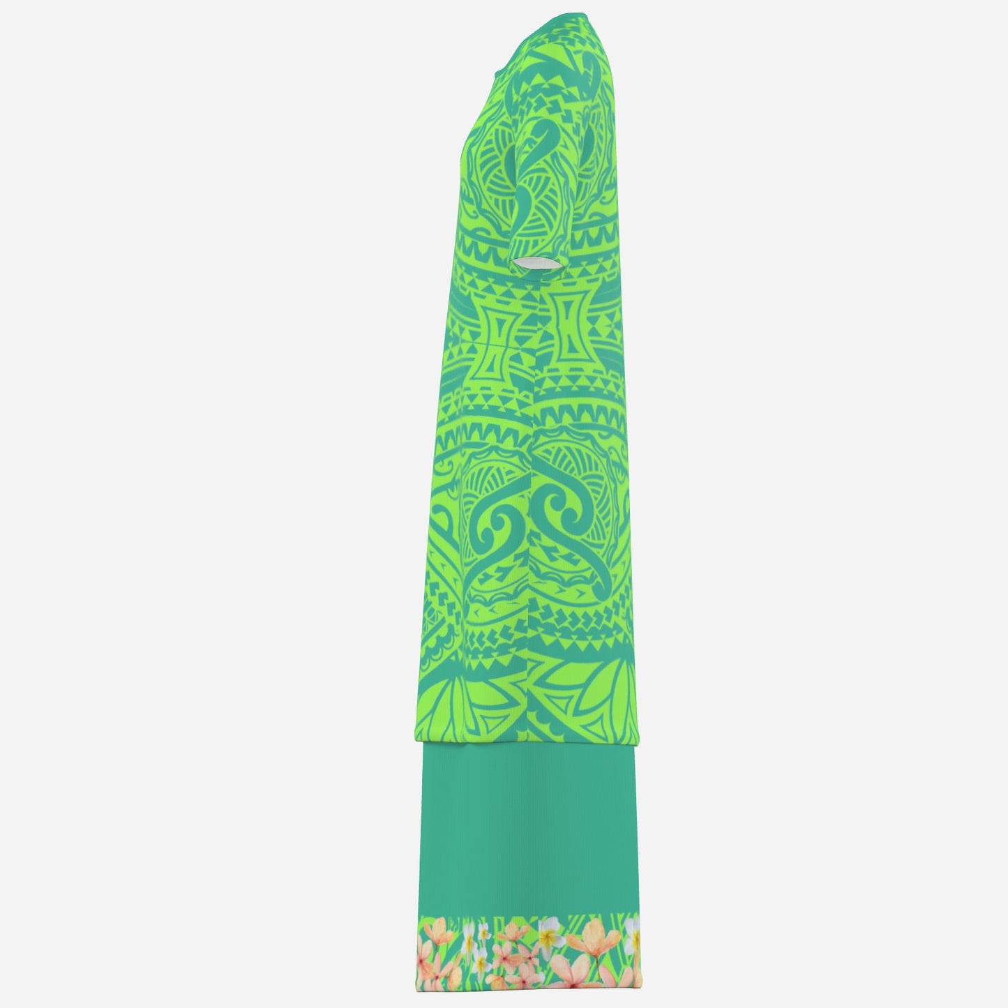 FijiVibe - Limegreen/Green tribal Women's Square Neck Long Dress