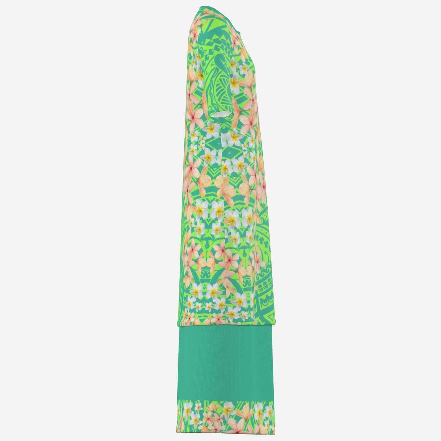 FijiVibe - Limegreen/Green tribal Women's Square Neck Long Dress