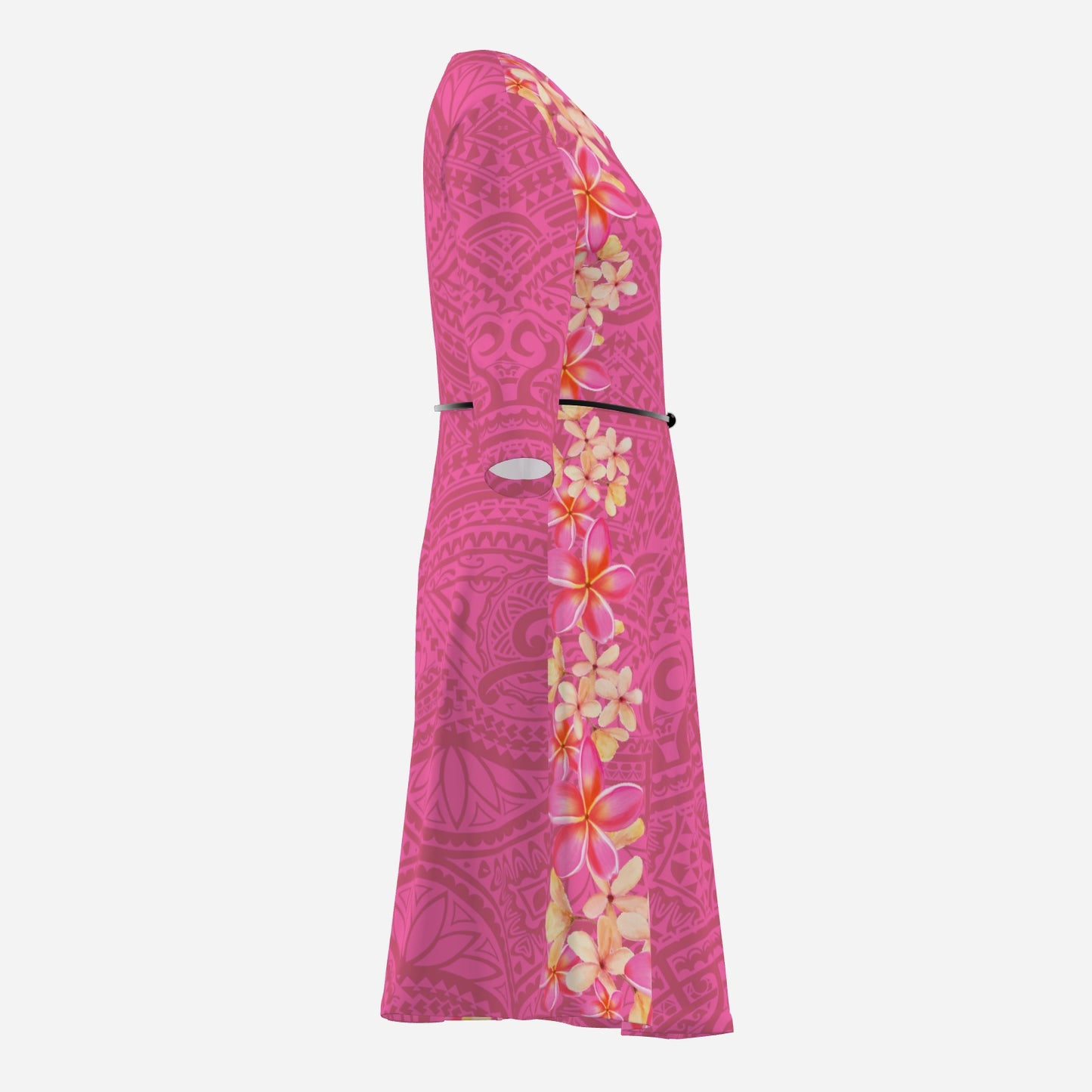 FijiVibe Pink Tribal Women's 3/4 Sleeve Dress with Belt
