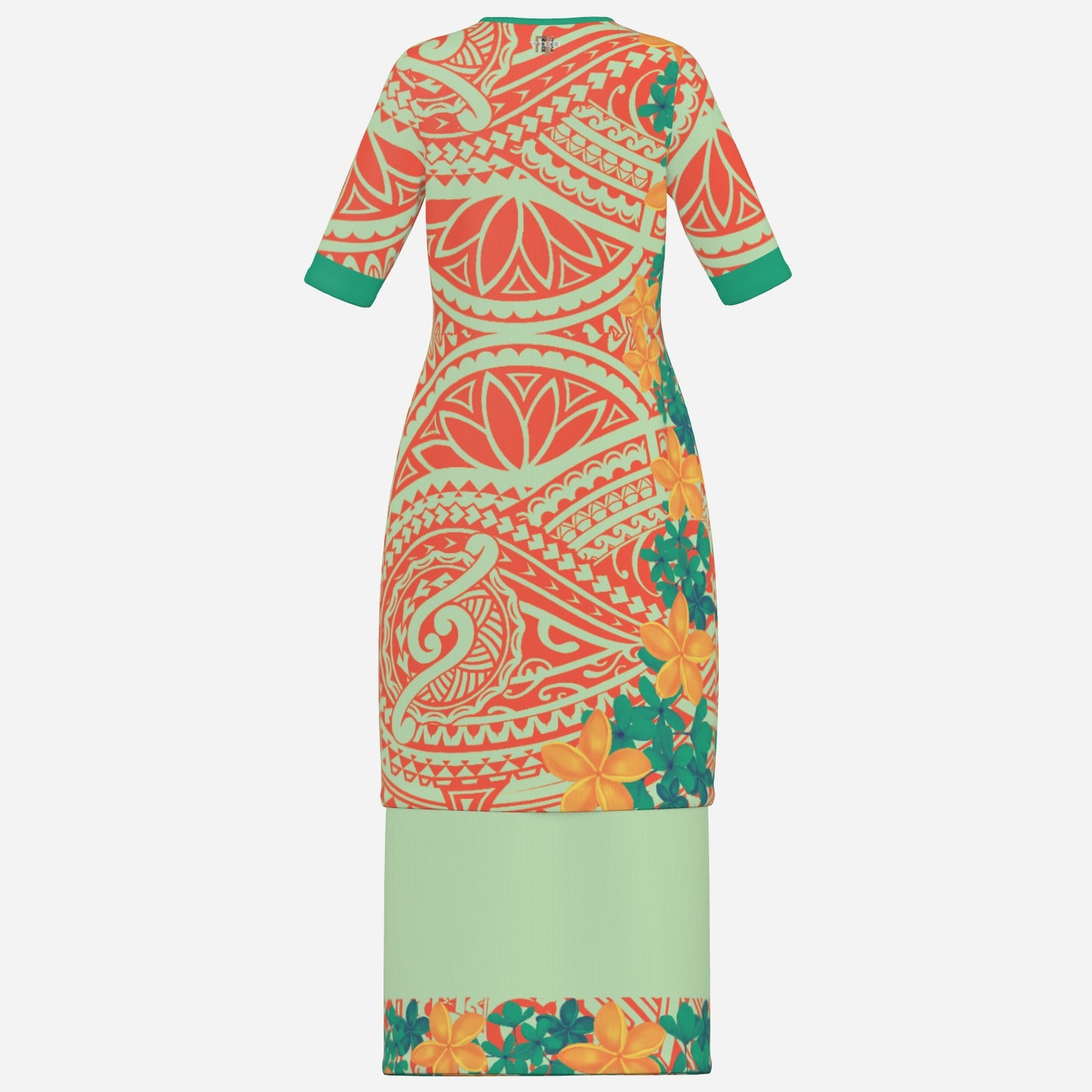 FijiVibe - Orange Tribal Women's Square Neck Long Dress Jaba