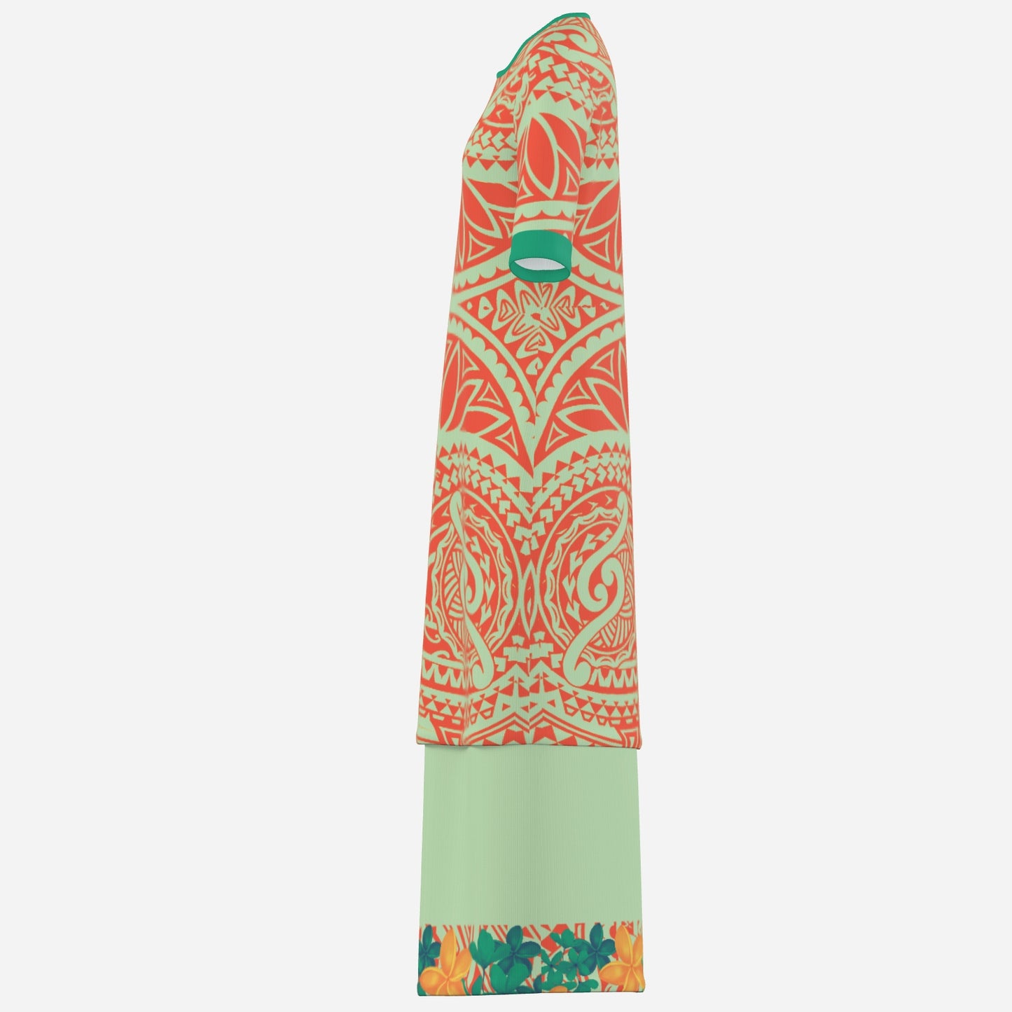 FijiVibe - Orange Tribal Women's Square Neck Long Dress Jaba