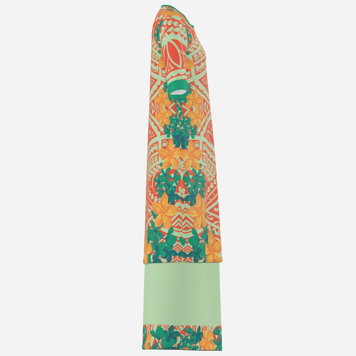 FijiVibe - Orange Tribal Women's Square Neck Long Dress Jaba