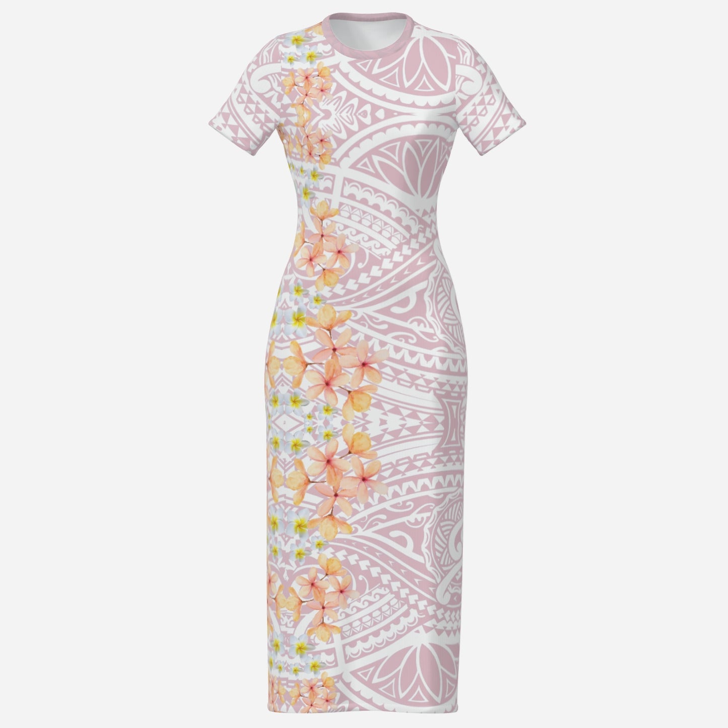 FijiVibe Pink Tribal Women's O Neck Slim Long Dress