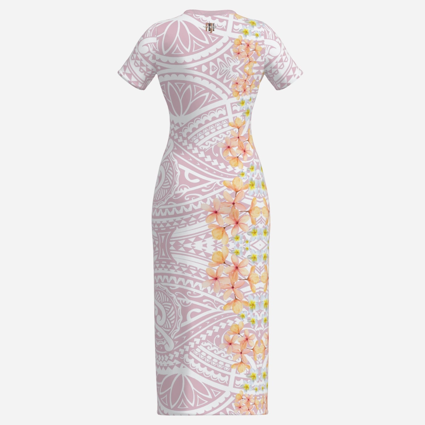 FijiVibe Pink Tribal Women's O Neck Slim Long Dress