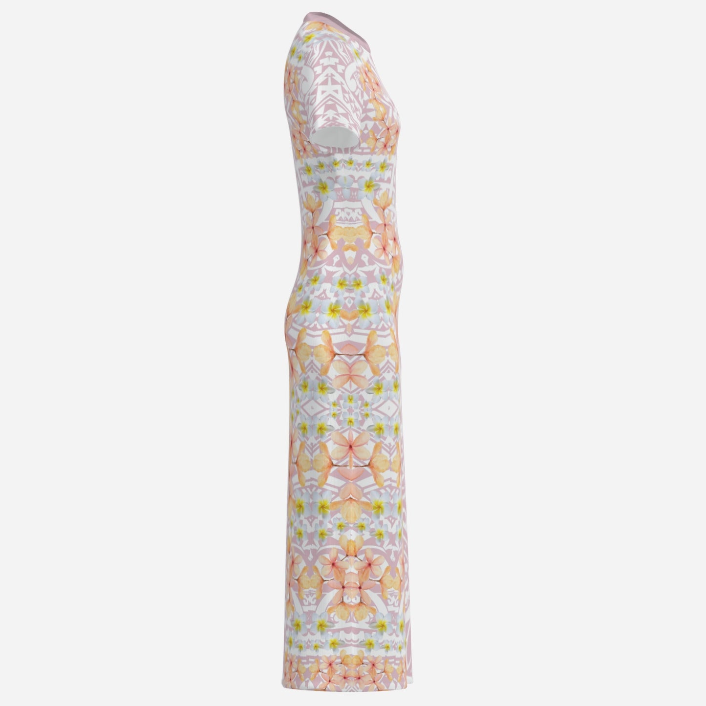 FijiVibe Pink Tribal Women's O Neck Slim Long Dress