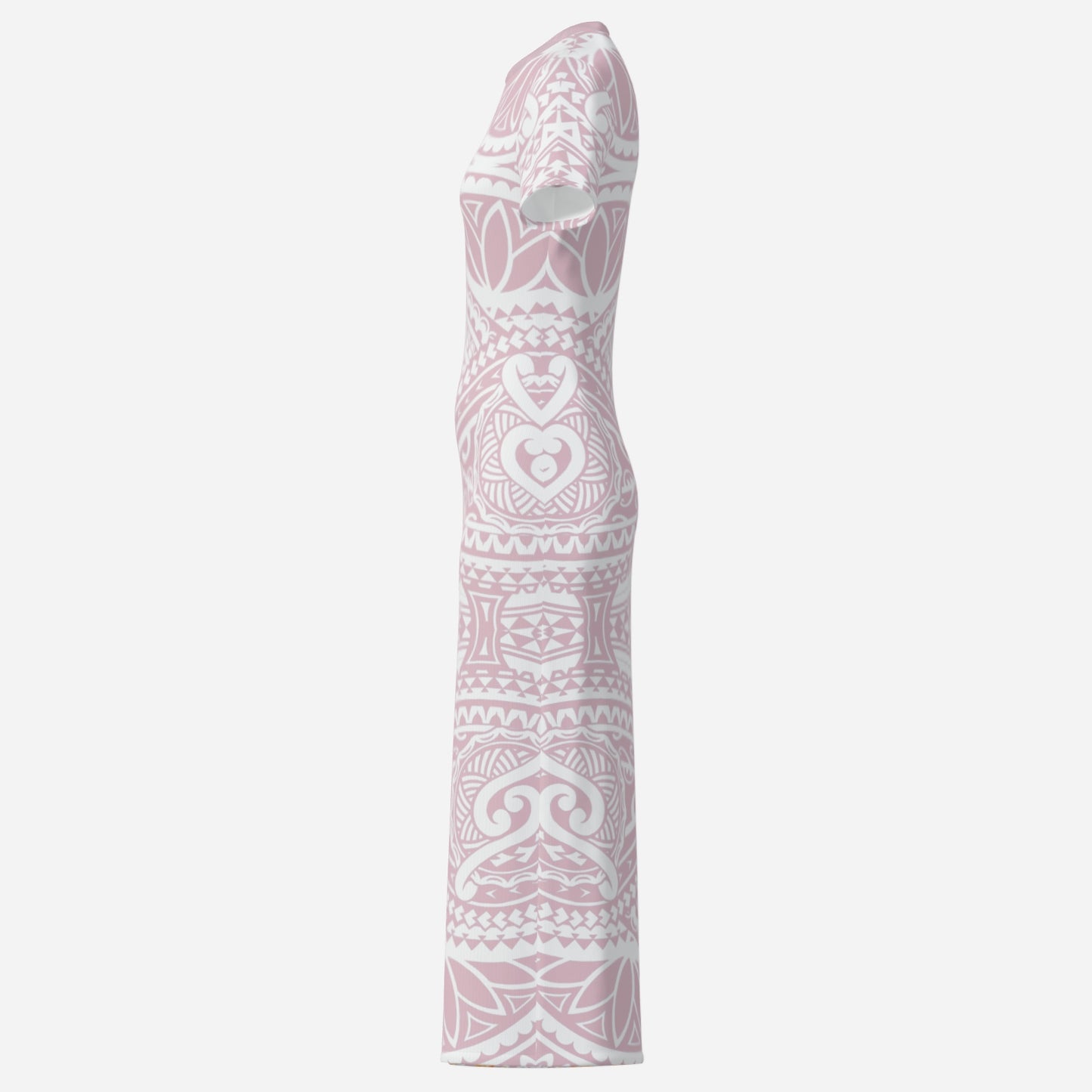 FijiVibe Pink Tribal Women's O Neck Slim Long Dress