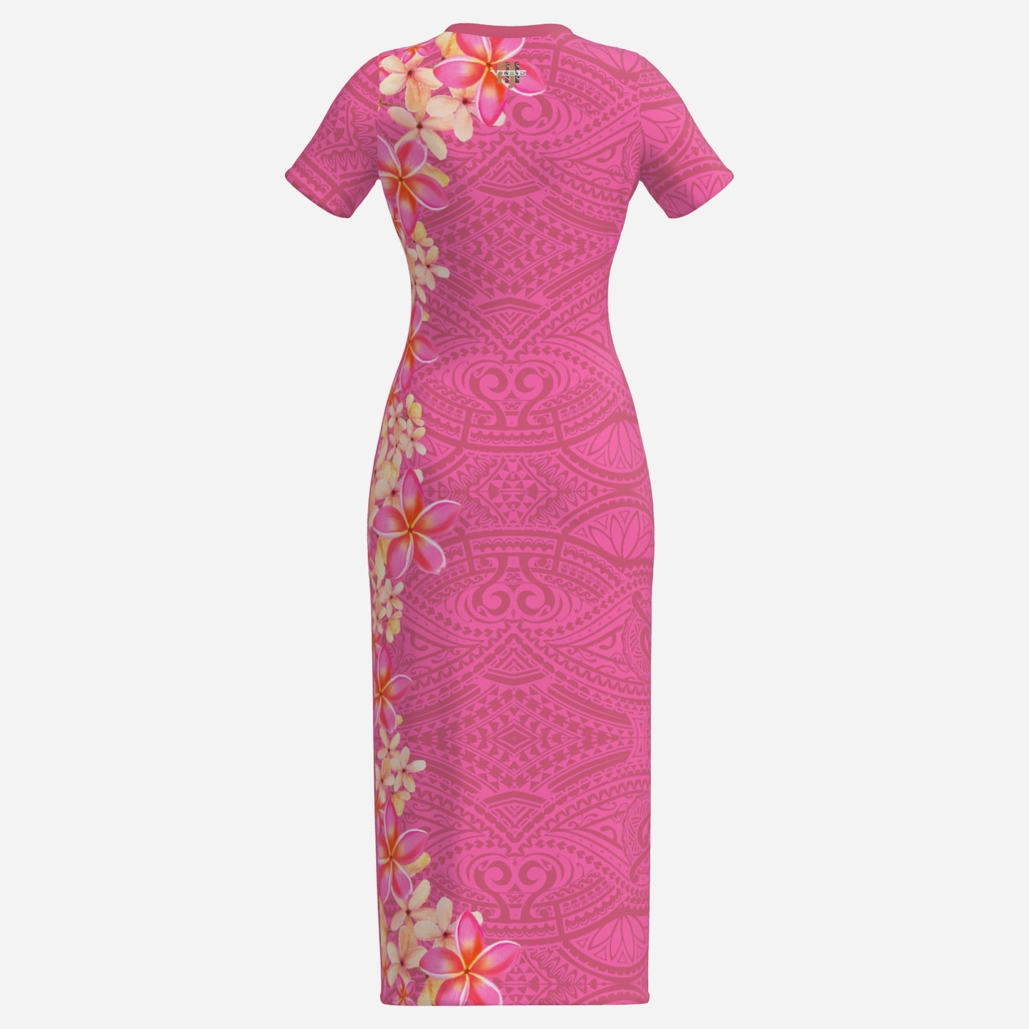 FijiVibe Pink Tribal Women's O Neck Slim Long Dress