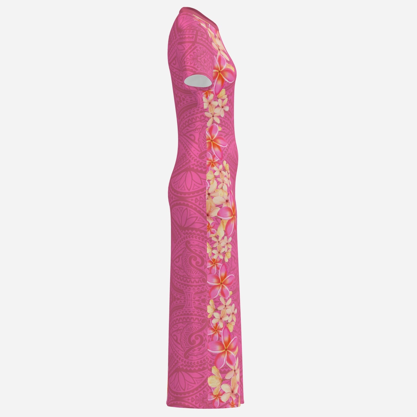 FijiVibe Pink Tribal Women's O Neck Slim Long Dress