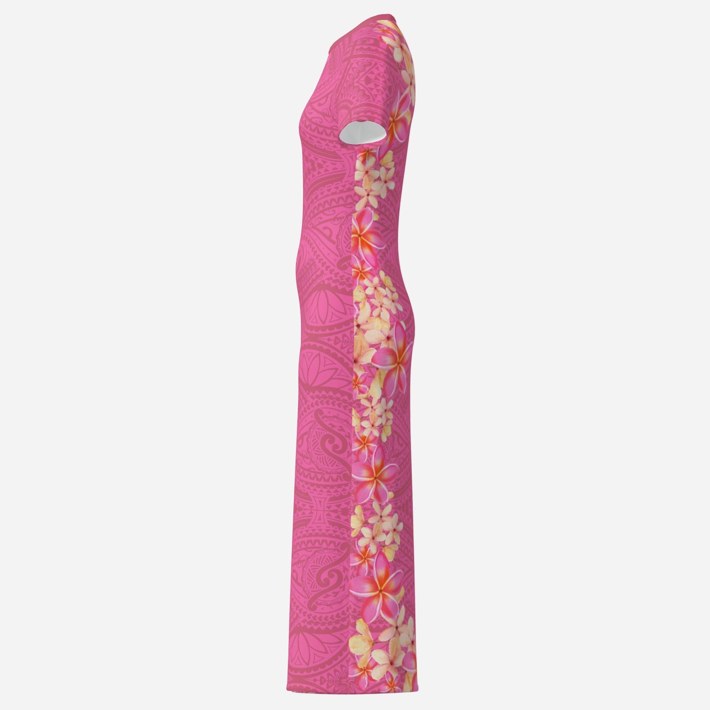 FijiVibe Pink Tribal Women's O Neck Slim Long Dress