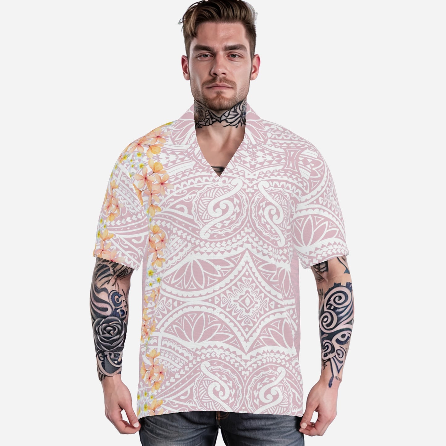 FijiVibe Pink Tribal Men's Shirt Lapel Oversized