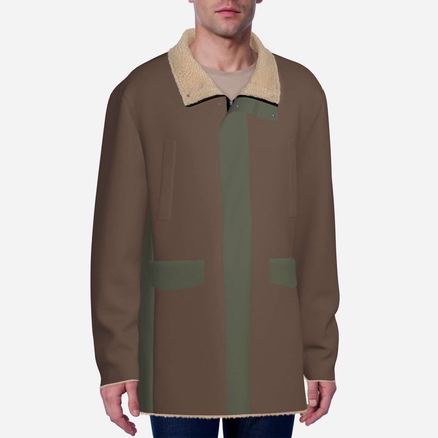 Brown & Olive Green Men's Long Zippers Windbreaker Jacket