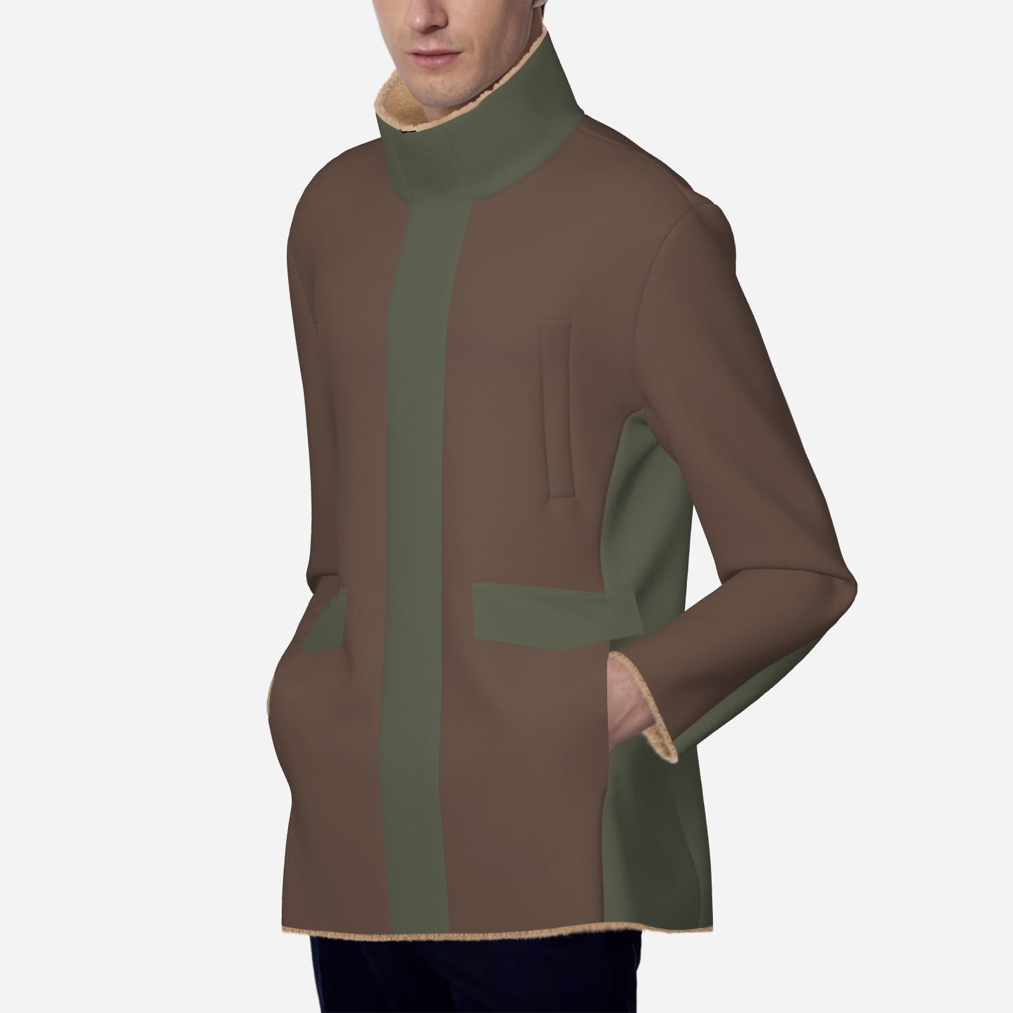 Brown & Olive Green Men's Long Zippers Windbreaker Jacket