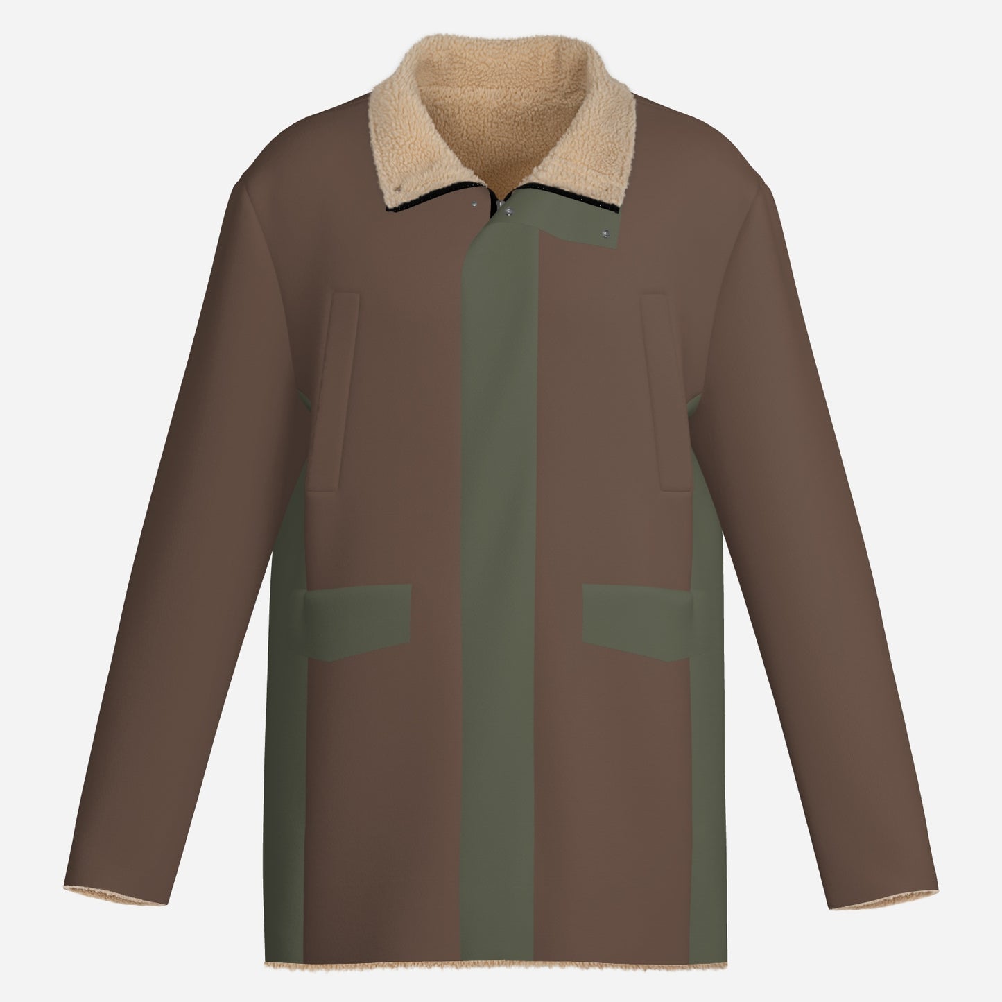 Brown & Olive Green Men's Long Zippers Windbreaker Jacket