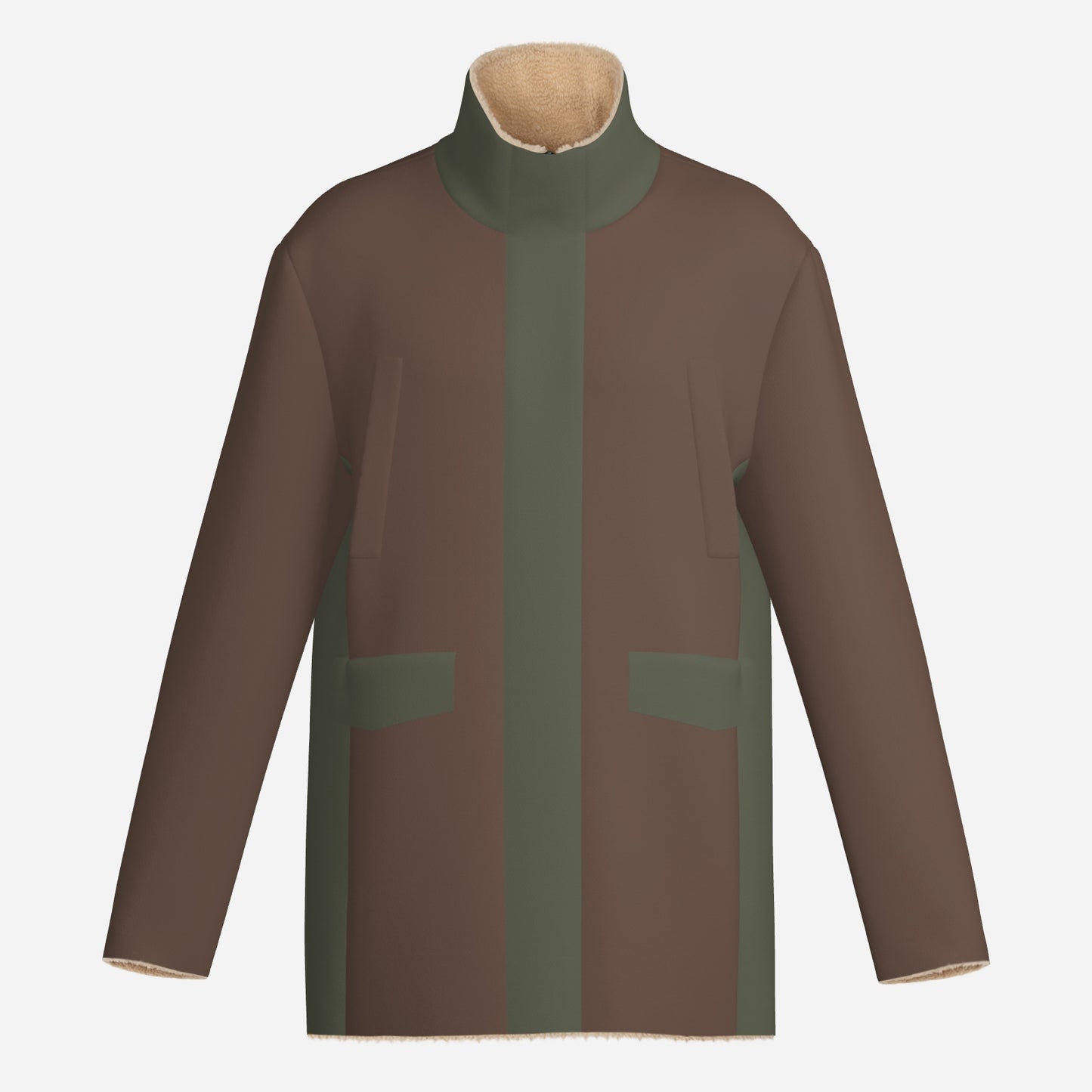 Brown & Olive Green Men's Long Zippers Windbreaker Jacket