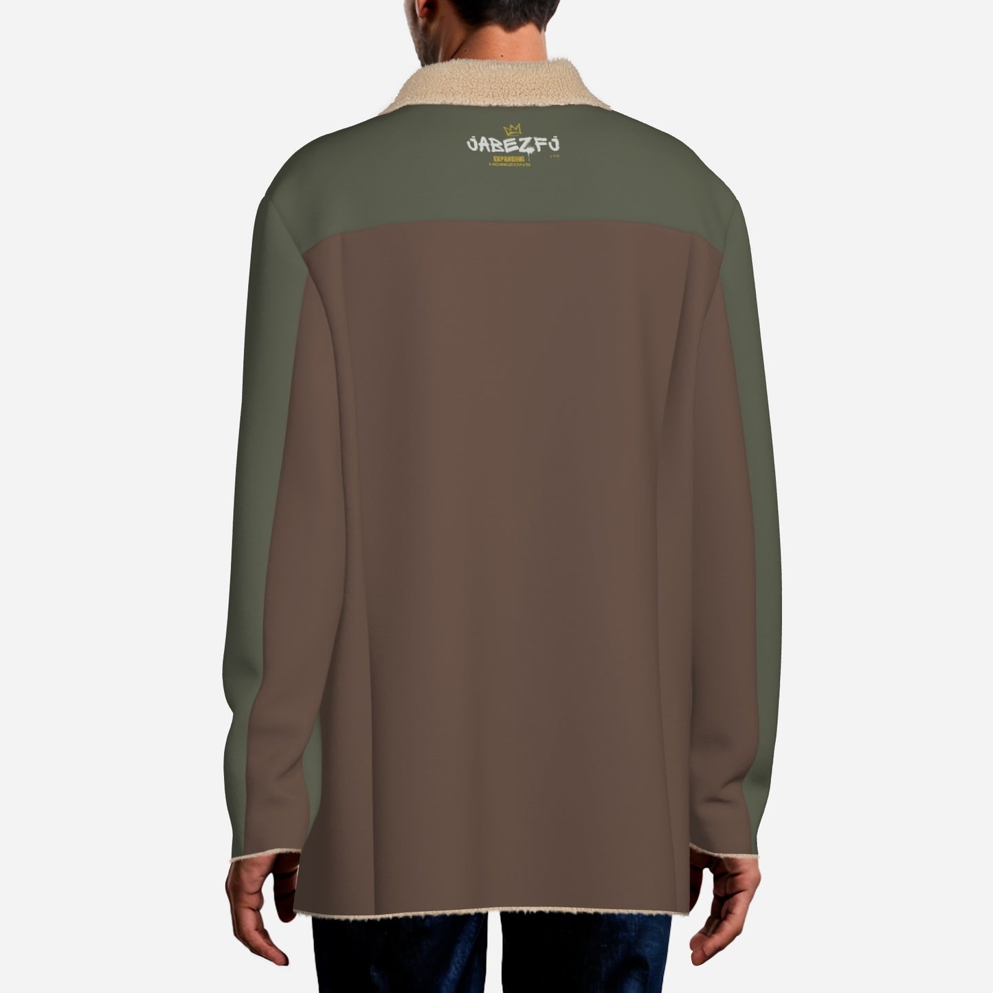 Olive Green & Brown Men's Long Zippers Windbreaker Jacket