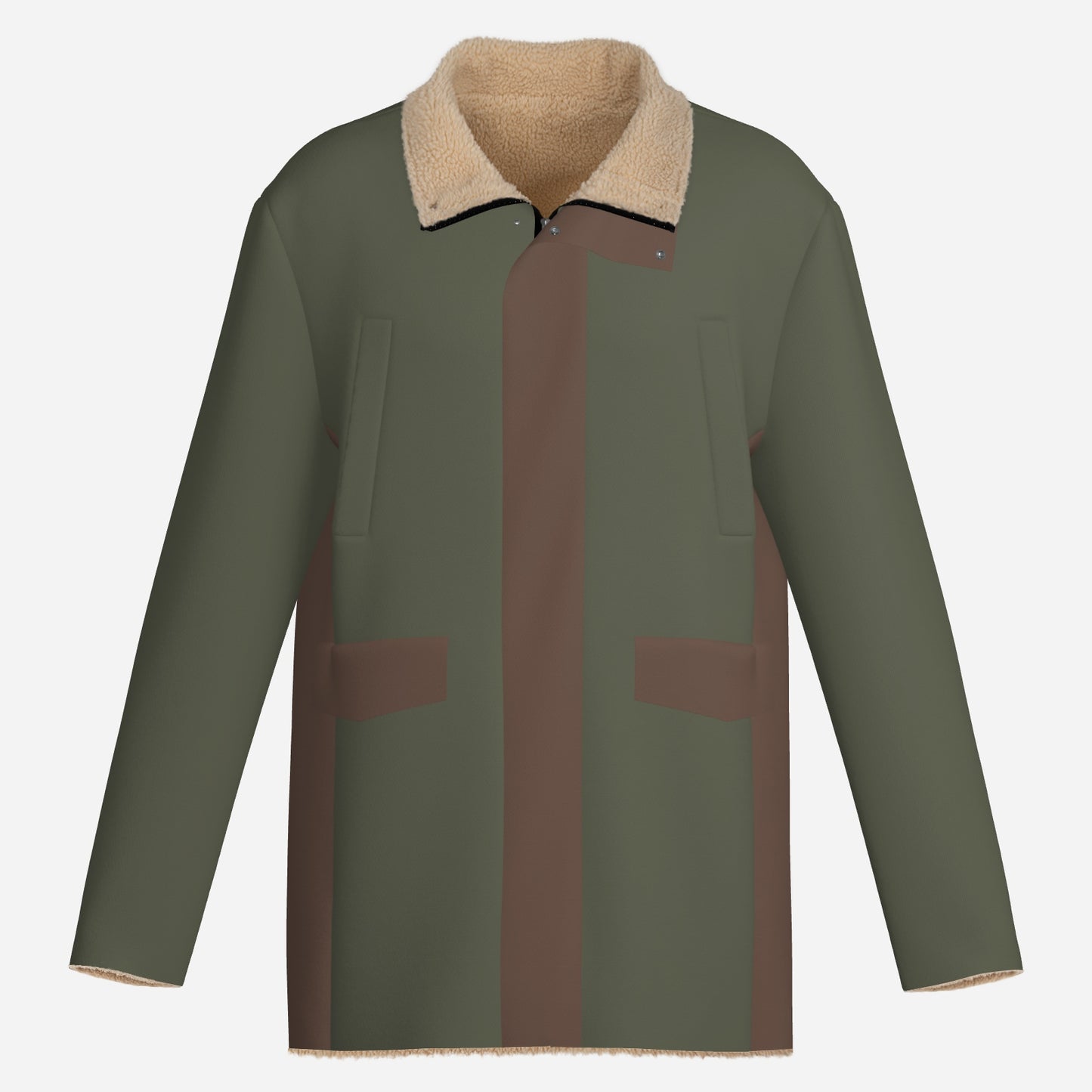 Olive Green & Brown Men's Long Zippers Windbreaker Jacket