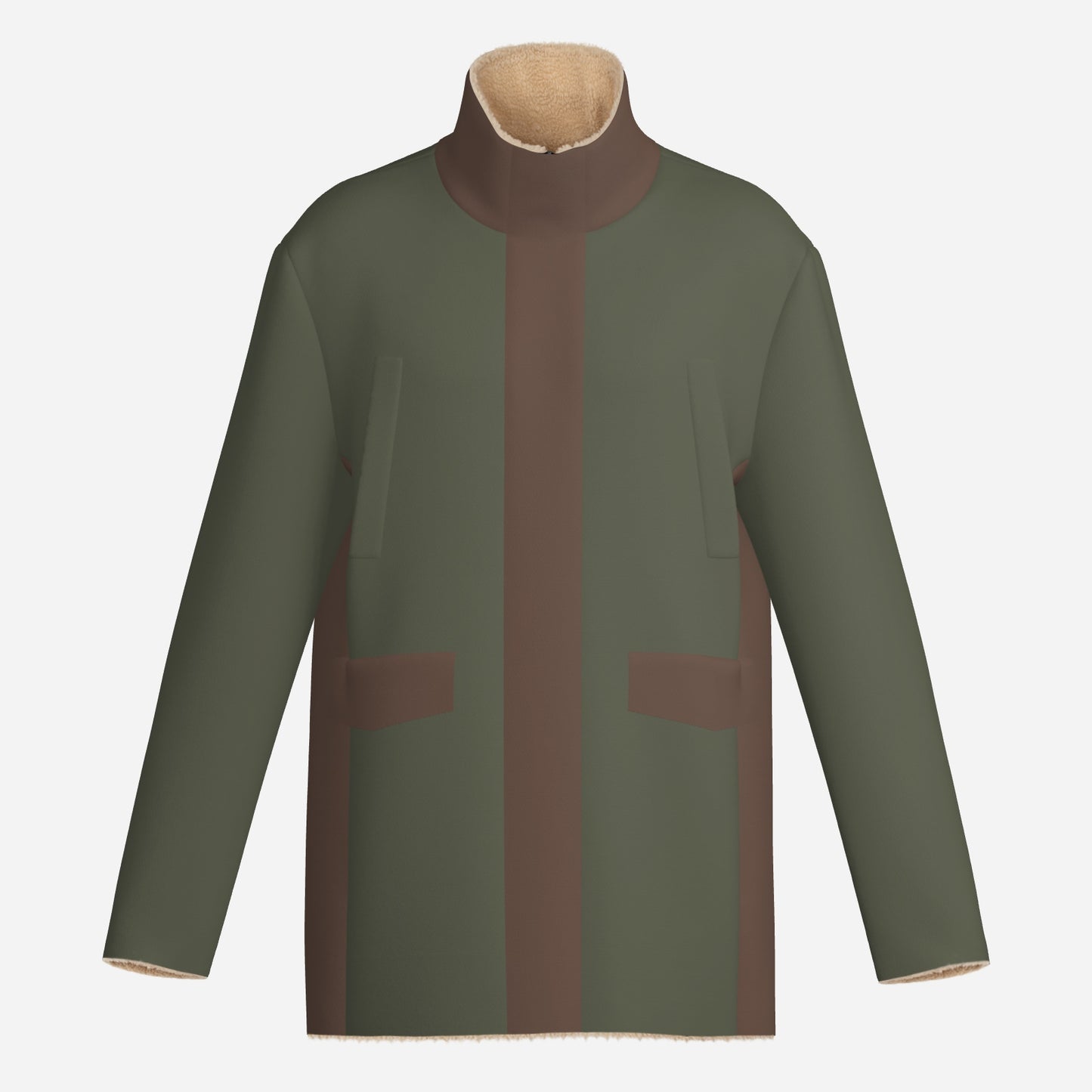 Olive Green & Brown Men's Long Zippers Windbreaker Jacket