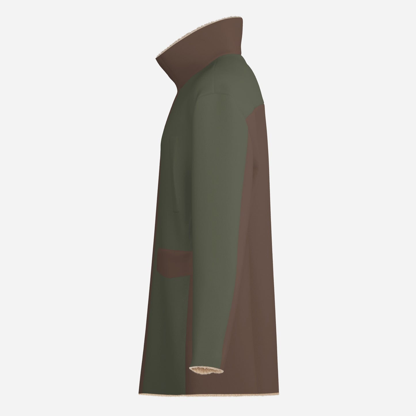 Olive Green & Brown Men's Long Zippers Windbreaker Jacket