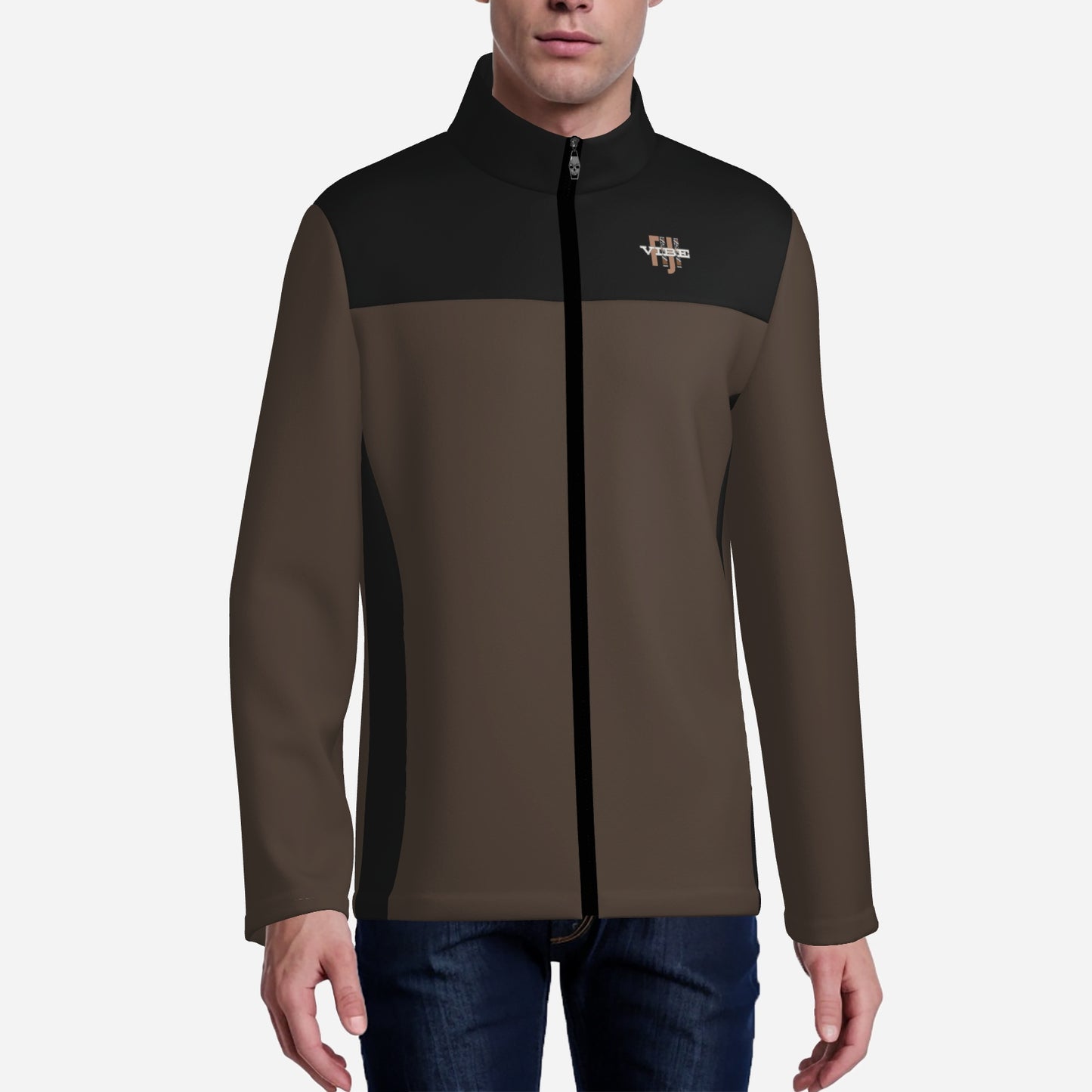 "FijiVibe" (Dark Brown) Men's Lightweight Fleece Jacket Soft Warm Outwear with Zipper Pockets