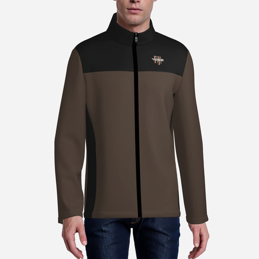 "FijiVibe" (Dark Brown) Men's Lightweight Fleece Jacket Soft Warm Outwear with Zipper Pockets