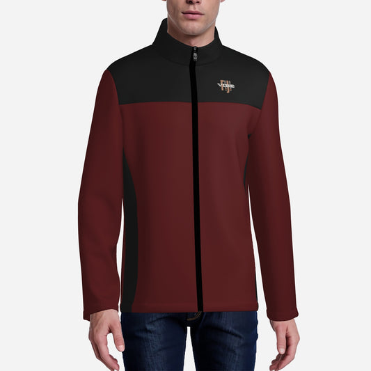 "FijiVibe" (Dark Red) Men's Lightweight Fleece Jacket Soft Warm Outwear with Zipper Pockets