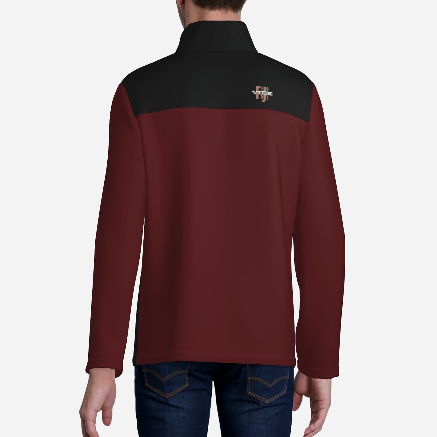 "FijiVibe" (Dark Red) Men's Lightweight Fleece Jacket Soft Warm Outwear with Zipper Pockets