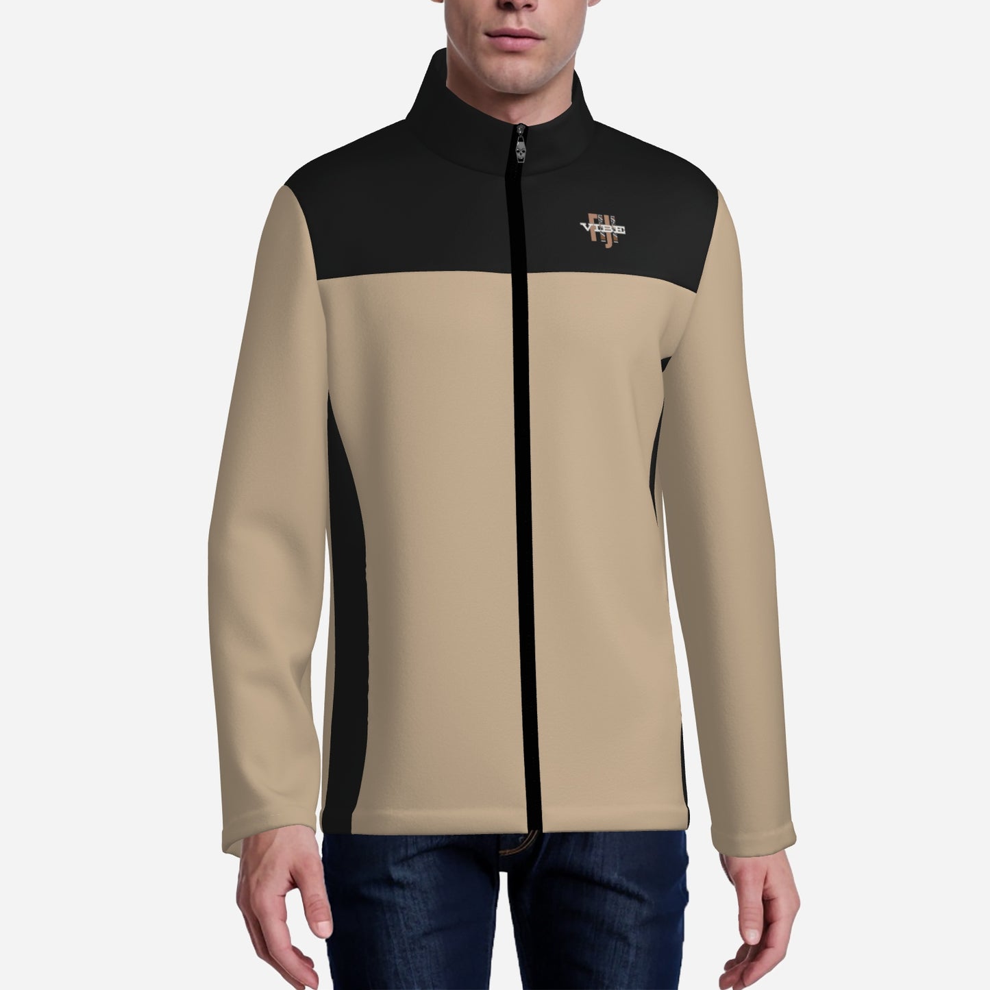 "FijiVibe" (Light Brown) Men's Lightweight Fleece Jacket Soft Warm Outwear with Zipper Pockets