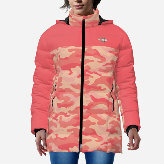 "FijiVibe" (Coral Camo) Women's Zipper Thicken Jacket Coat